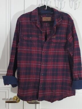 New ORVIS Thick Burgundy + Blue Premium Plaid Flannel Over Shirt
